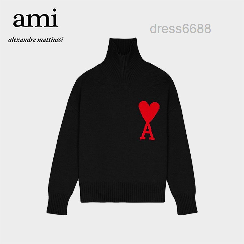 

Hoodie Designer Ami2022 Fall Paris Big Love Turtleneck Macarone Winter Couple Round Neck Sweater X4SS, Yellow jacquard black heart round neck