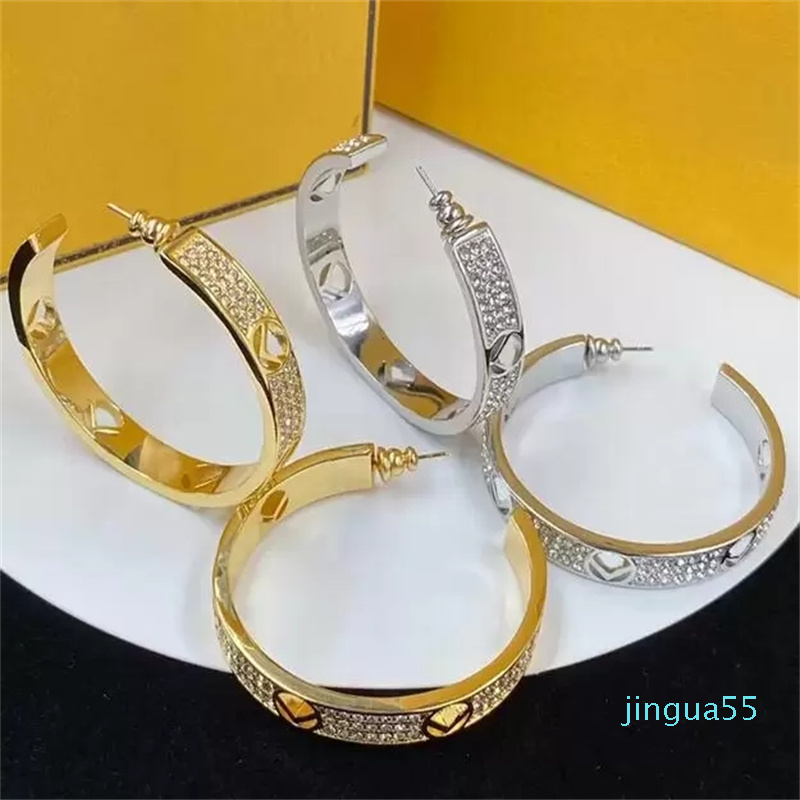 

Stud Designer Silver Earring For Women Fashion Diamond Letters