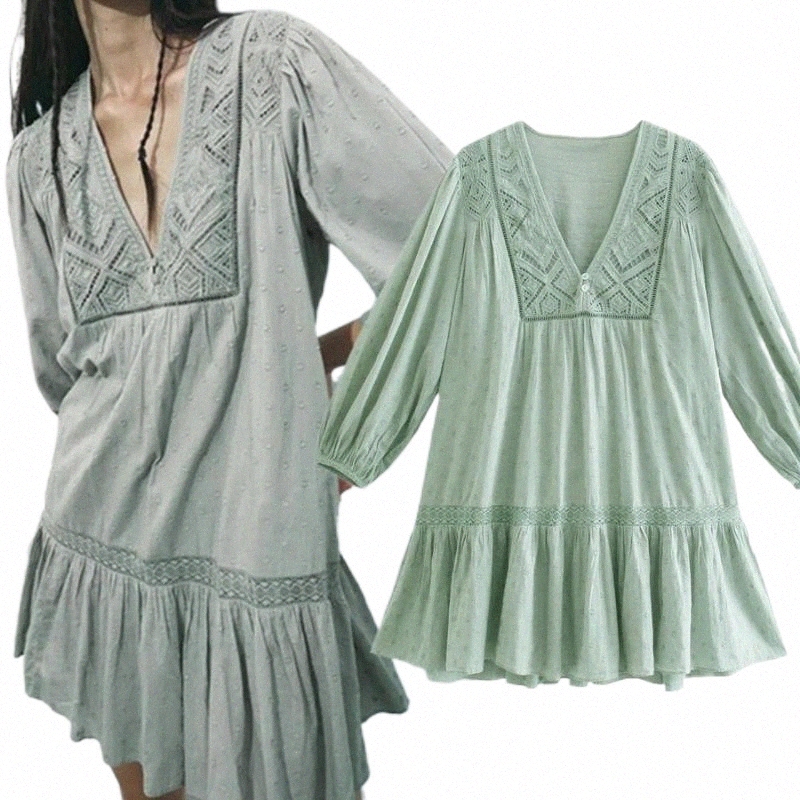

casual Dresses Jenny&Dave Summer Dress Women Vestidos Indie Folk England High Street Vintage Embroidery Sexy V-neck Mini Party L5Wu#, Light green