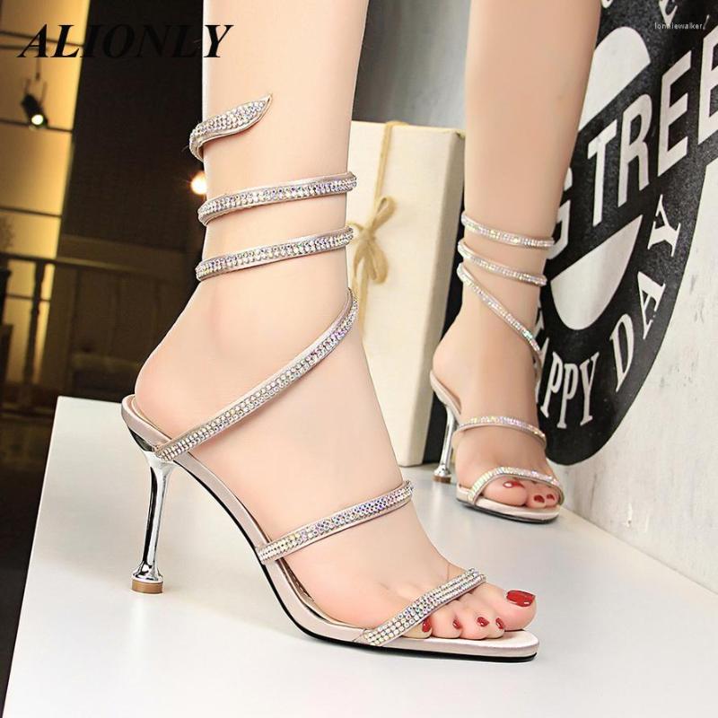 

Sandals Alionly Sexy Women's Shoes 2022 Summer Stiletto High Heel Snake Wrap Rhinestone Ankle Chaussure Femme, Style a