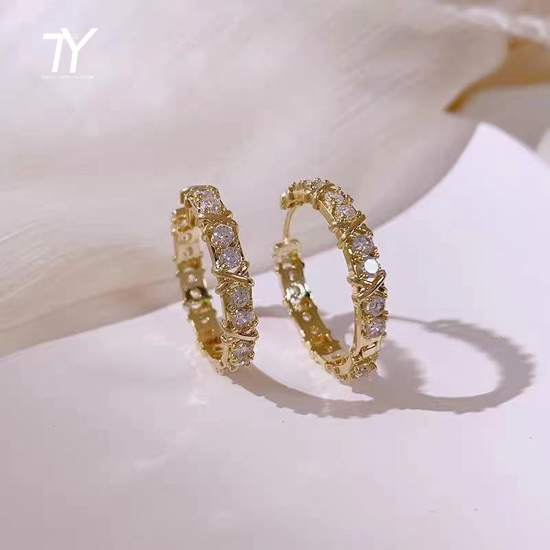 

Korean Simple Zircon X Metal Hoop Earrings For Woman 2021 Neo Gothic Girls' Luxury Wedding Party Set