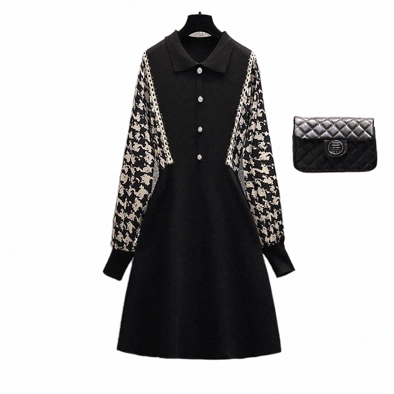 Robes décontractées fausses deux pièces robes femme hepburn tricot noir épissage vestido de mulher robe de haute qualité design femme t9mx #