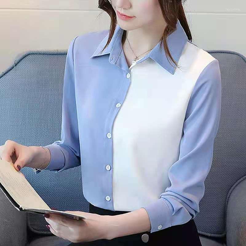 

Women' Blouses Women Shirt Blouse 2022 Women' Clothing Long-Sleeve Top Blue Loose Chiffon Blusas Mujer, Sky blue