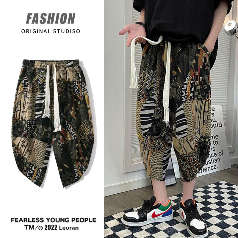 

Men's Pants 2022 Latest Hong Kong Style Summer Chinese Woven Capris Cotton Linen Plaid Casual, Black