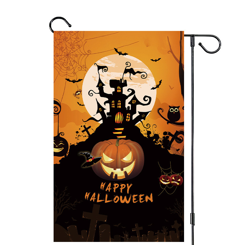 

Wholesale outdoor halloween decoration flag with LED garden flag pumpkin lantern atmosphere