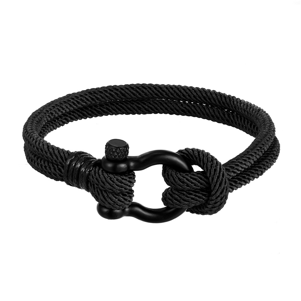 Milan Rope Bangle Versatile Style Black Stainless Steel Bracelet Men's Horseshoe Buckle Bracelets-image-802539170