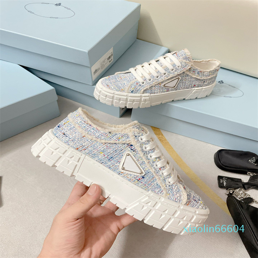 

Casual Shoes Nylon Sneakers White Trainers Gabardine Triangle Logo Designers Platform Double Wheel Triple Thick Bottom Luxury Low For Pink Blue 35-41 Women For Size