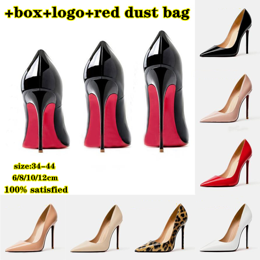 

Brand Pumps High Heel Shoes Red Wedding Shoe Real Leather Sexy Pointed Toes Women Nude Black Genuine Leathers 6 8 10 12Cm Size 34-44 with box, Brown matte