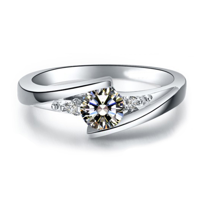 

Silver Rings for Women Round Crystal Ring Promise Engagement Wedding Band