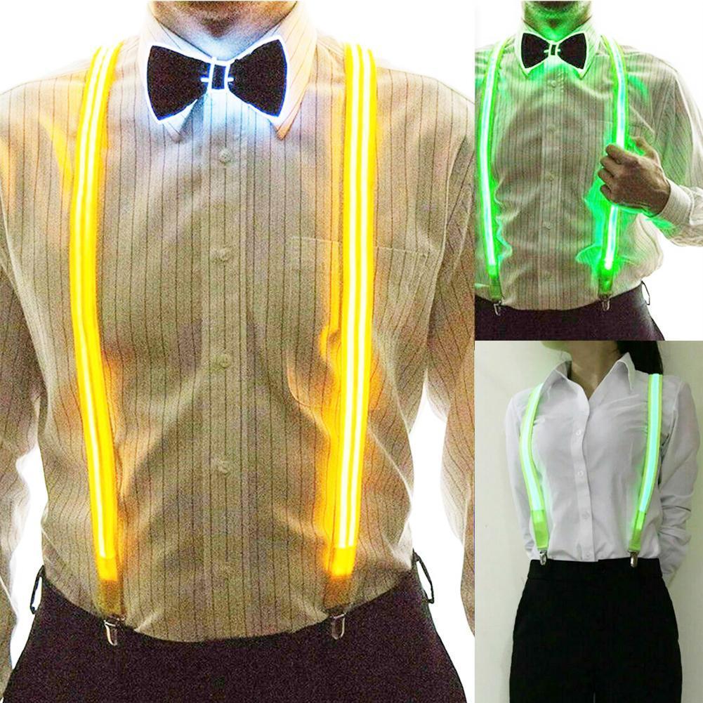 

Men's LED Light Up Suspenders Unisex 3 Clips-on Braces Vintage Elastic Y-shape Adjustable Trousers Suspender For Festival Club
