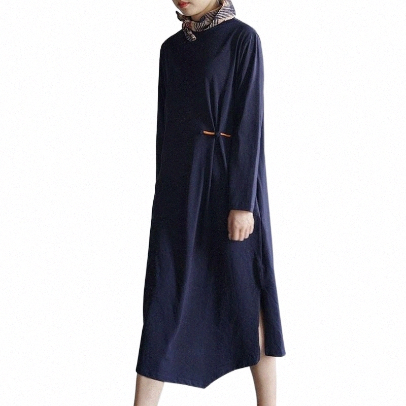 Robes décontractées Fairynatural Couleur solide Botting Irréguleux Simple Ladies Bouton Vintage Half High Collar Robe 2021 AUTOMN Spring 75mn # #
