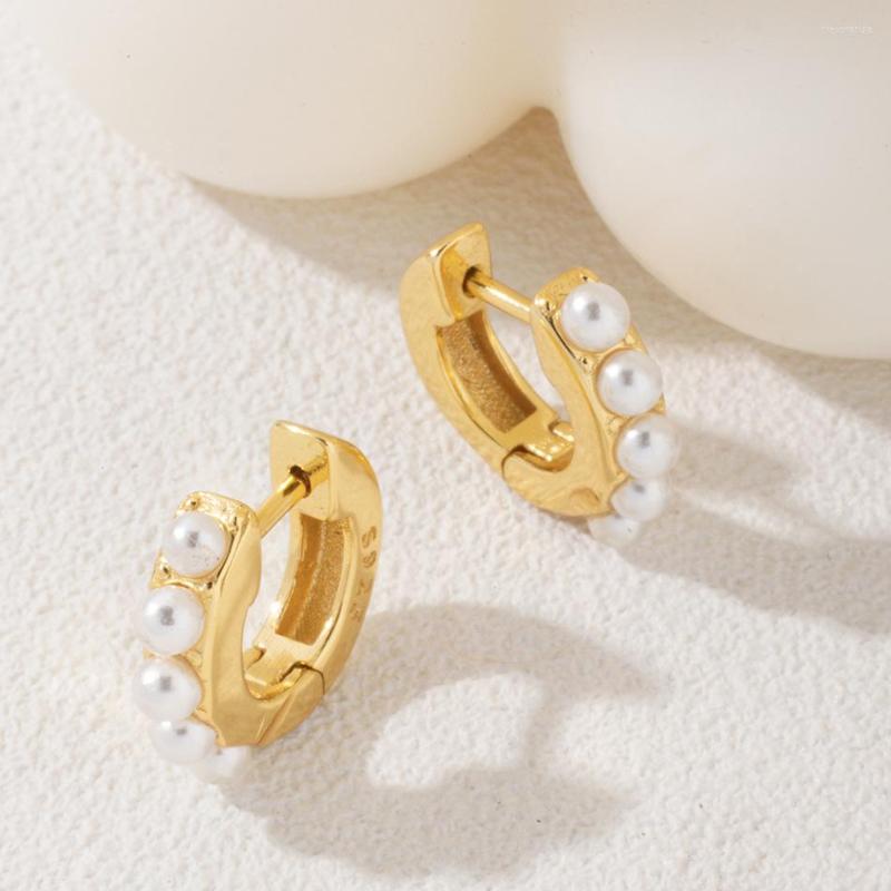 

Hoop Earrings Elegant Pearl For Women 925 Sterling Silver Simple Cartilage 18K Gold Plated Jewelry Birthday Gift