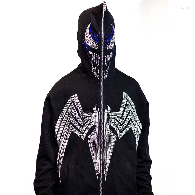 

Men' Hoodies Full Zip Hoodie Rhinestone Skull Bat Sweatshirts Hip Hop Pullover Grunge Long Sleeve Oversized Y2k Clothes Jackets Men, 653-black
