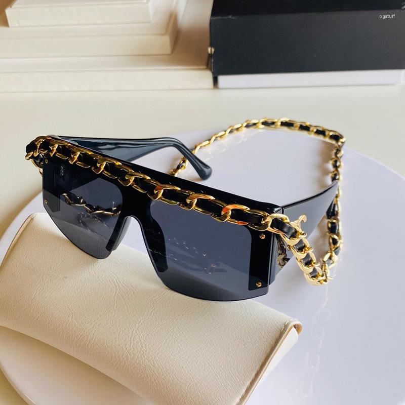 

Sunglasses Fashion Women's In High Quality Acetate Lady's Big Frame Sun Glasses Black With Chain Case Box Cleaning Cloth