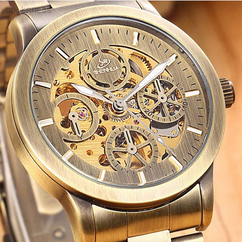 Wristwatches Luxury Watches Men Fashion Vintage Bronze Automatic Mechanical Skeleton Stainless Steel Reloj L220914-image-802892508
