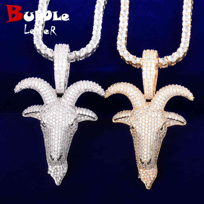 

Animal Sheep Head Pendant Gold Color Plated Aaa Zircon Hip Hop Necklace for Men Rock Chain Jewelry 220802