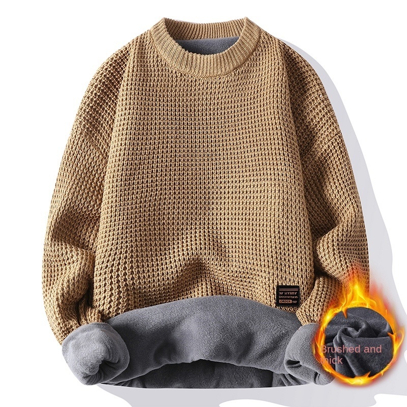 

Men s Sweaters High Quality Round Neck Sweater Casual Knitted Bottoming Shirt Student Solid Color Comfortable Warm All match Top 220913, Khaki