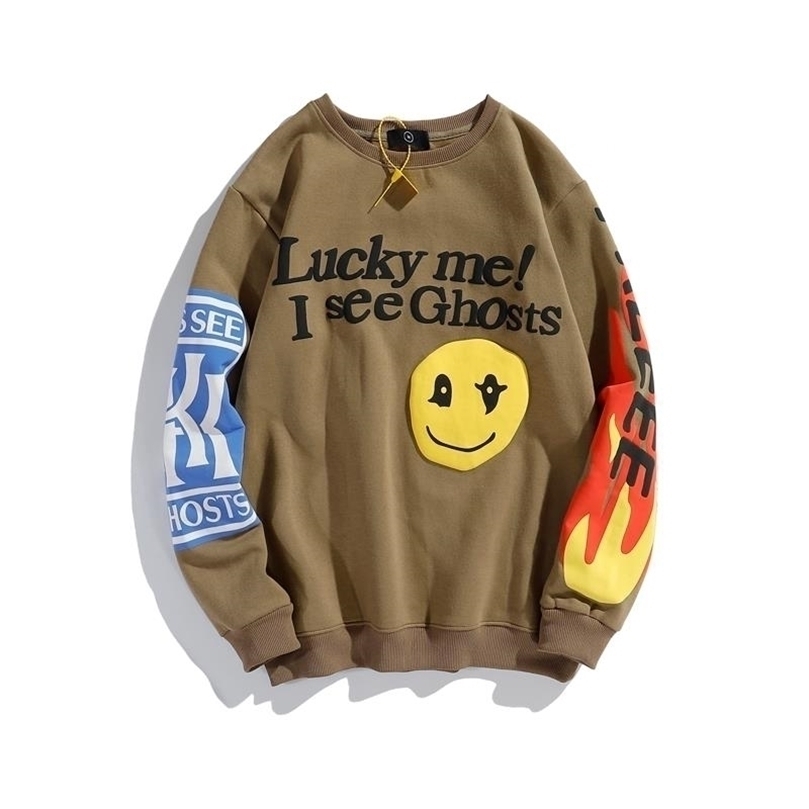 

Mens Hoodies Sweatshirts Harajuku Retro Smiley Flame Print Round Neck Sweatshirts Men and Women Plus Velvet Streetwear Fleece Hoodie Pullover 220914, Pic color4
