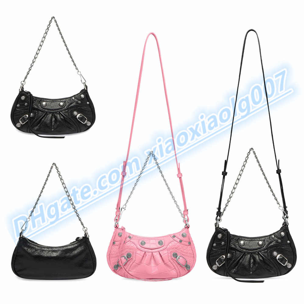 

High Luxury genuine motorcycle bag women luxury fashion shoulder cool girl crossover Pink Mini wax black silver red white bags women's handbag purse, Paper box