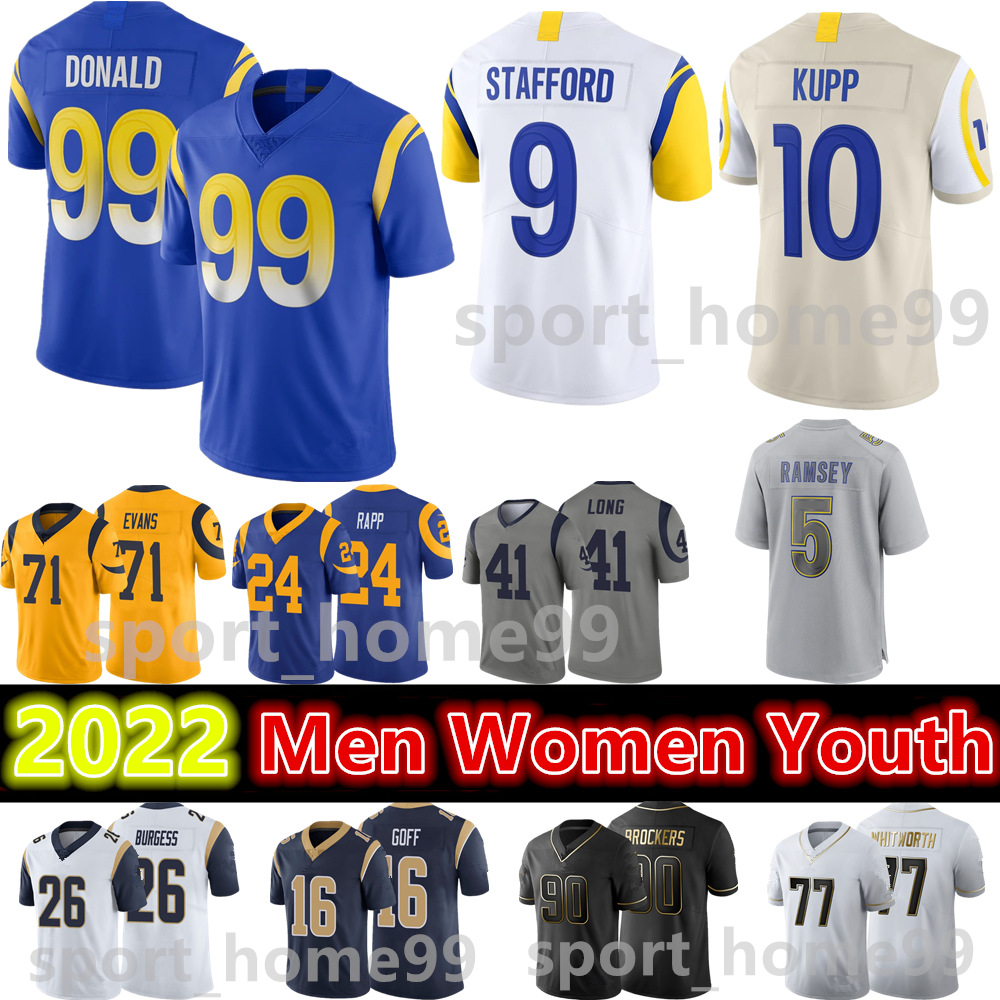 

99 Aaron Donald 10 Cooper Kupp Football Jersey 9 Matthew Stafford 5 Jalen Ramsey 45 Bobby Wagner 3 Odell Beckham Jr 89 Tyler Higbee Men Women Youth Football Jerseys, Colour 17