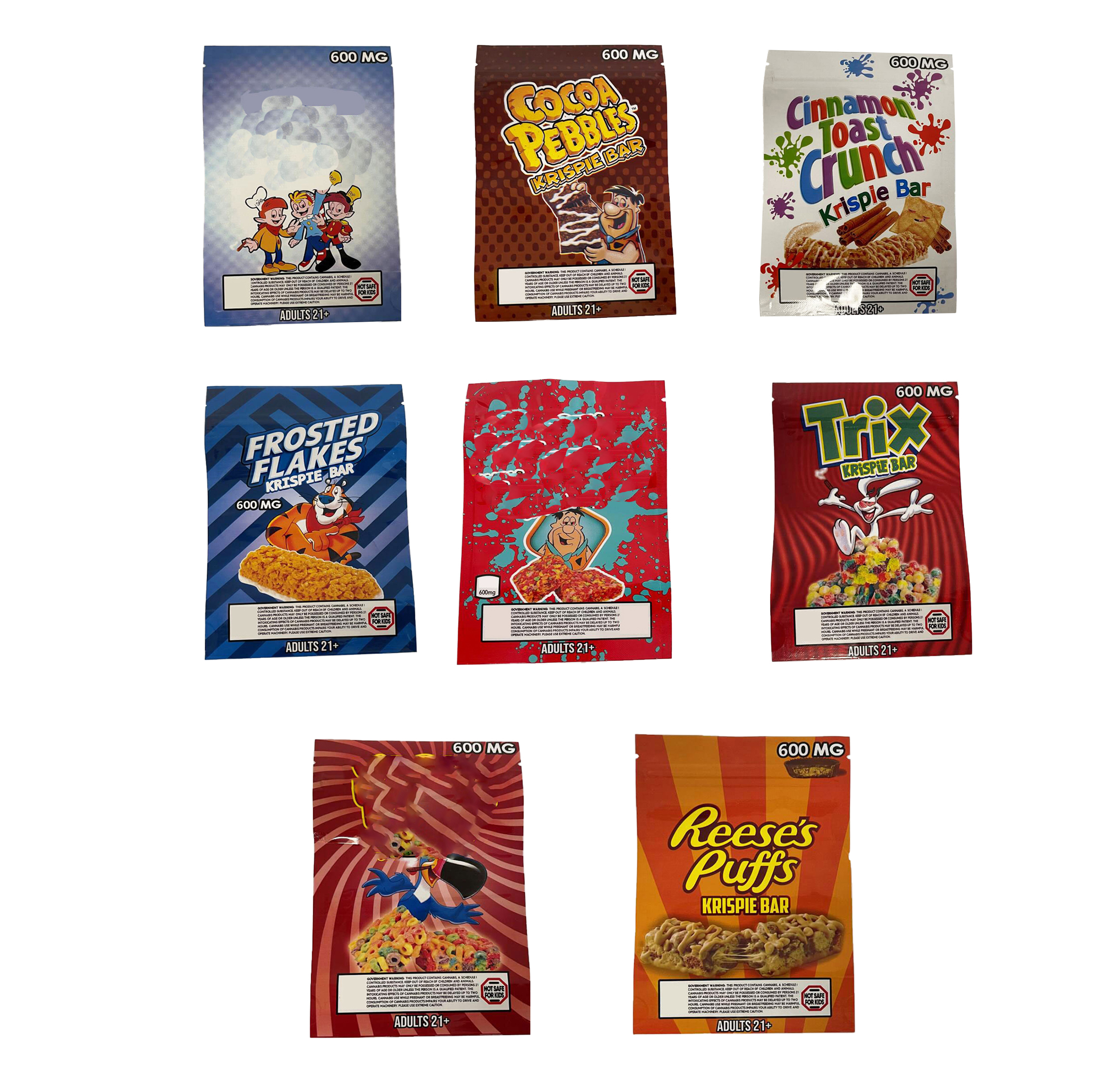 

infused bar edibles packaging bags CEREAL TREATS CHOCOLATE brownie runtz stokies reeses puffs mylar bag
