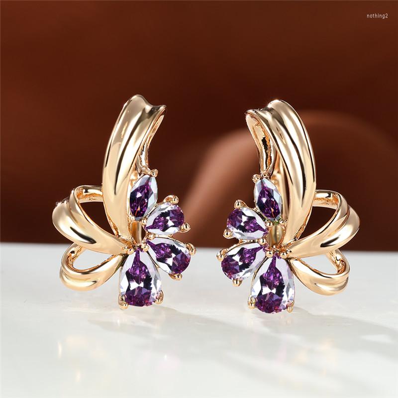 

Hoop Earrings Vintage Rose Gold Color Wedding Mystic Rainbow Crystal Flower Female Multicolor Zircon For Women