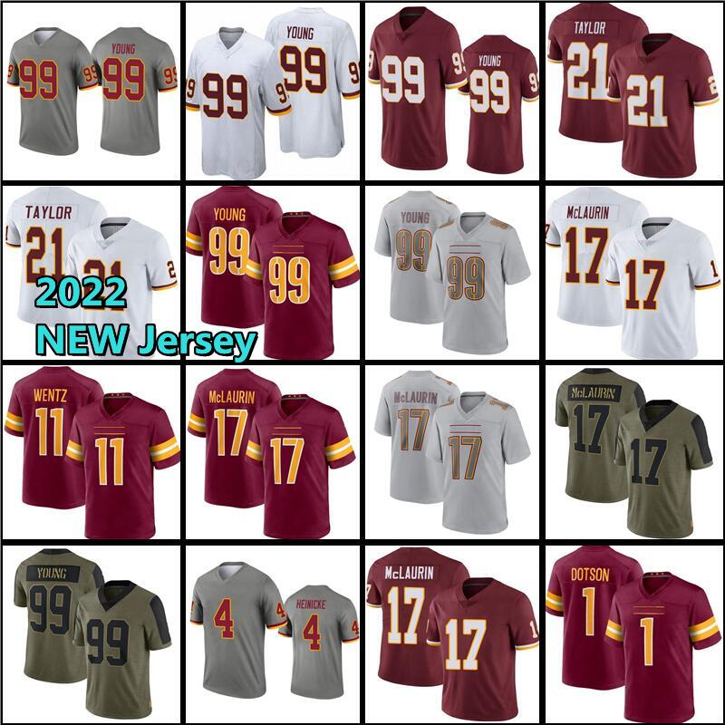 

Chase Young 11 Carson Wentz Commanders Football Jersey 1 Jahan Dotson Jonathan Allen 17 Terry McLaurin Sean Taylor Antonio Gibson Washingtons John Riggins Kamren, Men jersey
