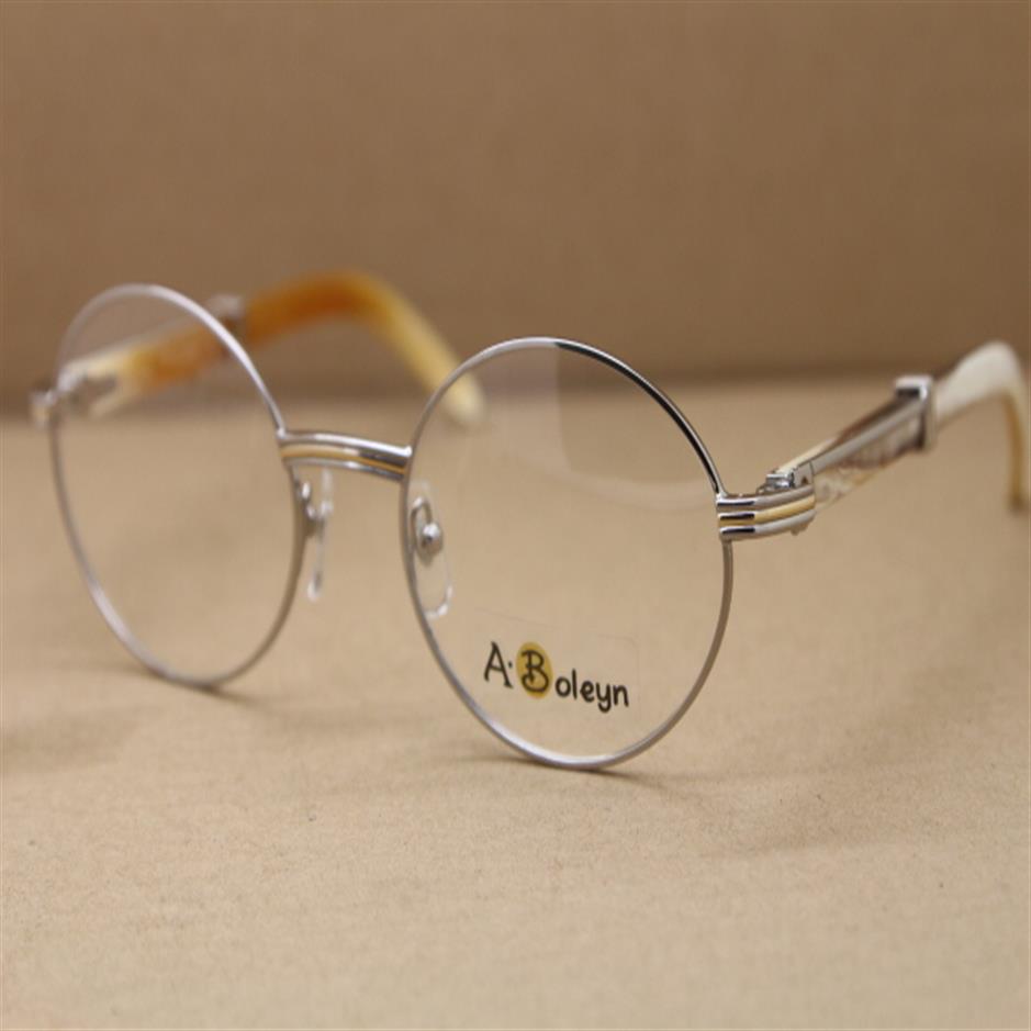 

women or Man Gold Round White Buffalo Horn Eyeglasses frame optical Eyewear frame 7550178 Decoration Silver glasses245F