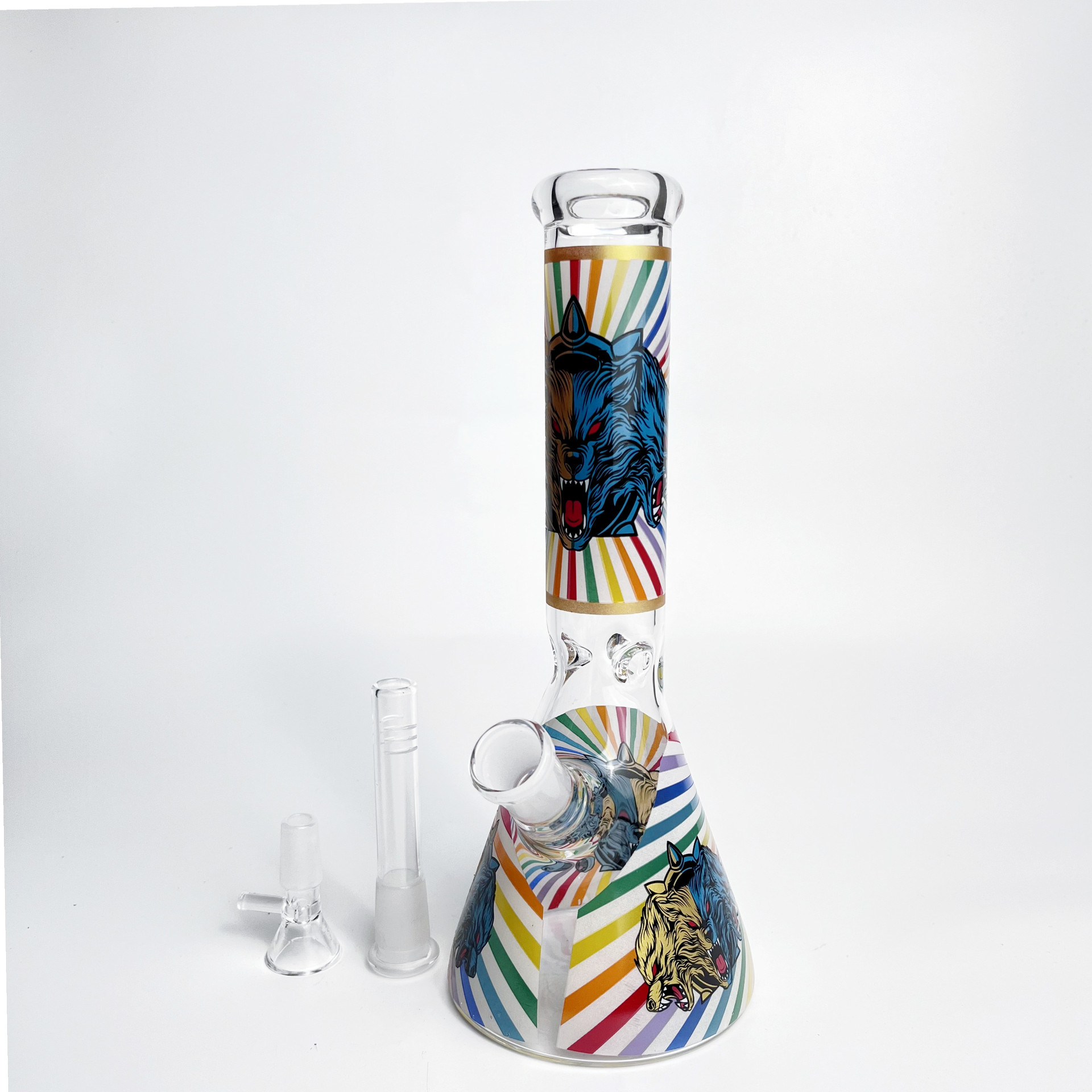 

Hookahs Luminus Decal Beaker Bong 9.8" 4mm Thickness Heady Glass Bongs Straight Bong with Ice Catches Retro Cartoon Style