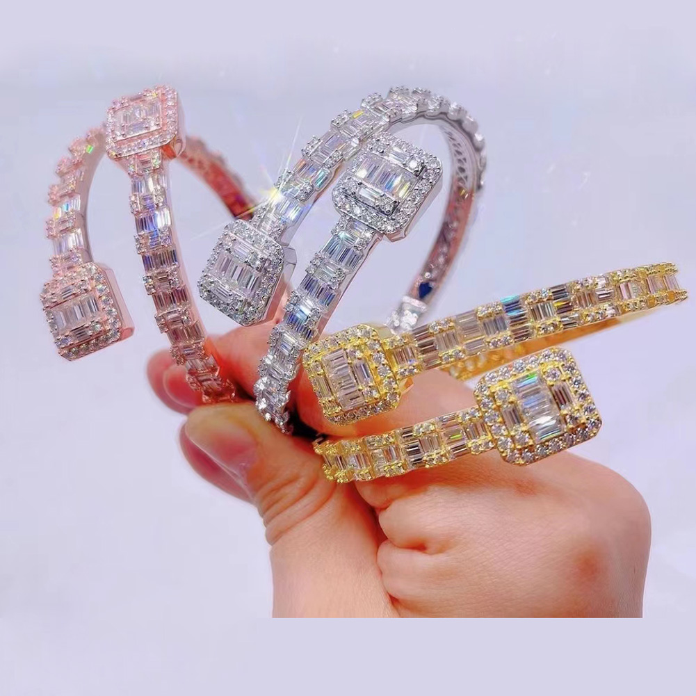 

T Crystal Cubic Zircon Cuff Bangle Real Gold Plated Bracelets Women Girl Gift Wedding Jewelry