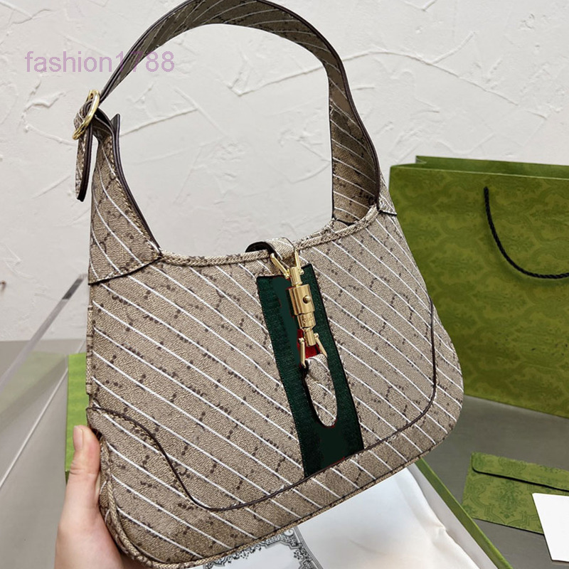

Evening Bags Axillary Bags Shoulder Bag Handbags Women Half Moon Purse Vintage Old Flower Stripe Letter Print Hardware Buckle Interior Zipper Pocket, Khaki