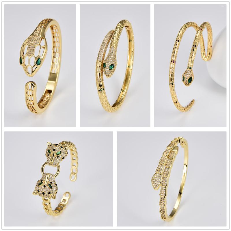 

Bangle 24K Gold Plated Metal Bracelet Charm For Open Bangles Micro Paved Zircon Snake Panther Animal Luxury Design Party Confidence