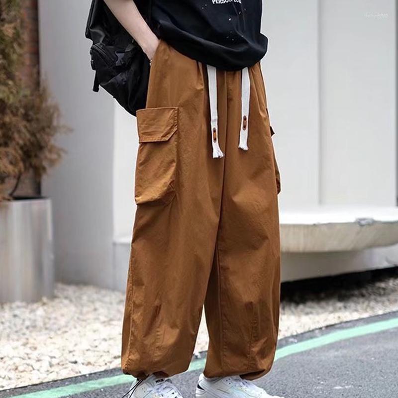

Men's Pants Casual Cargo Men Wide-Leg Workwear Multi-Pocket Streetwear Retro Straight Overalls Loose Drape Lantern Trousers MA454, Black