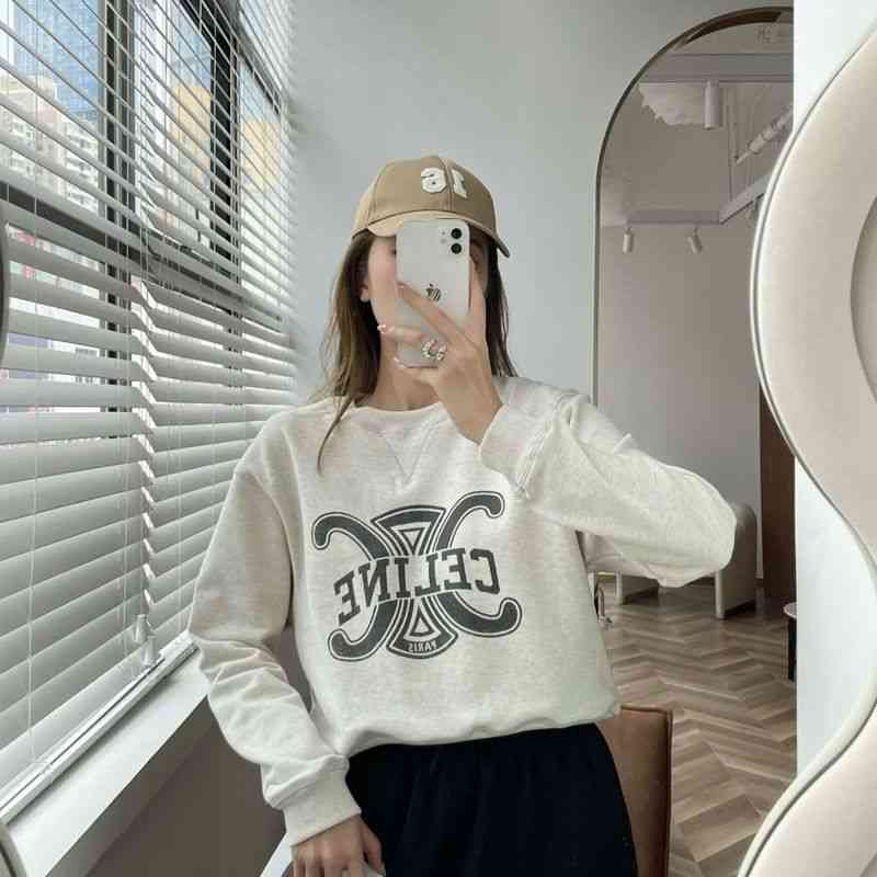

Designer Hoodies Celinn' Sweater Early Autumn New Triumphal Arch Letter Printed Men' and Women' Casual Tops Long Sleeve High Quality, Creamy-white
