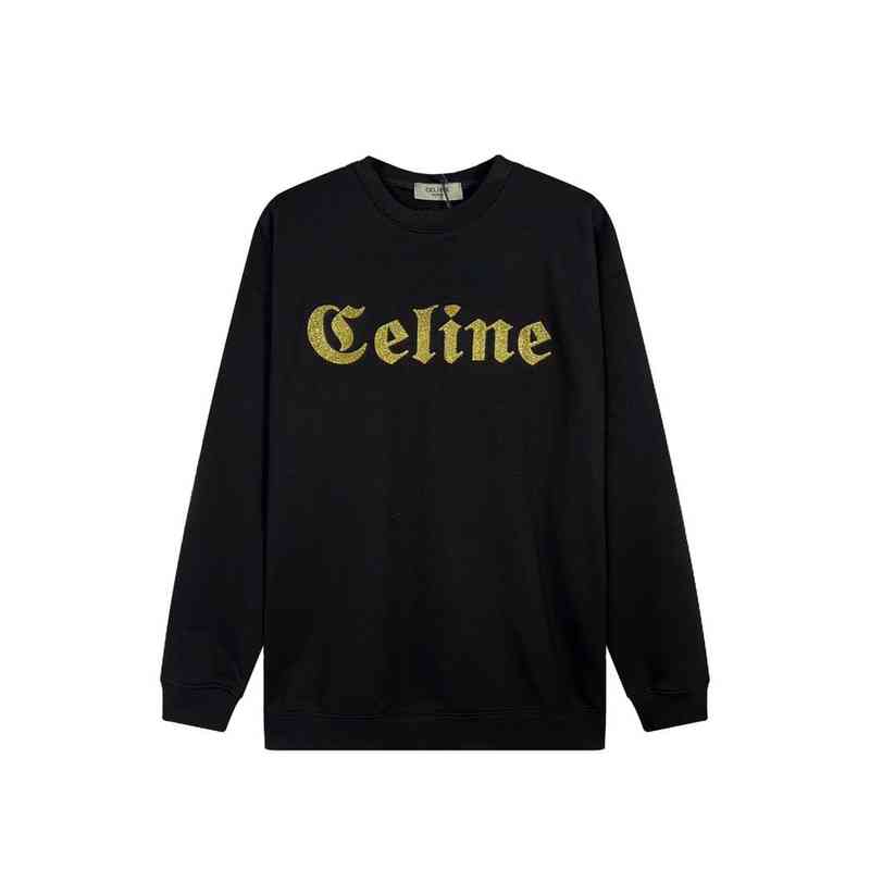 

Designer Hoodies Celinn's Sweater Gold Print Round Neck Ss22 Creative Art Letter Pullover Overseas Edition Long Sleeve High Quality Shirts, Black