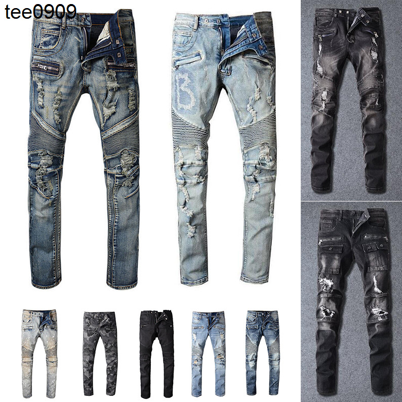 

Mens Designer Jeans Biker Slim Fit Motorcycle Bikers Denim For Men s Fashion Mans Black Pants pour hommes