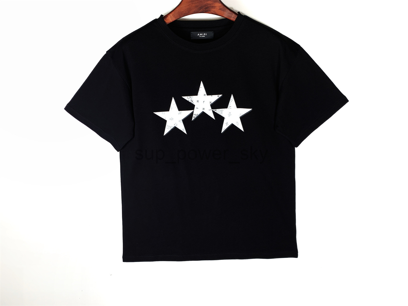 Mens Fashion Casual Shirts amirs Light Luxury Printing Black Star DesignerTee Short Black White Sleeve Tees Woman Famous Graffiti Pattern Tops-image-802474519