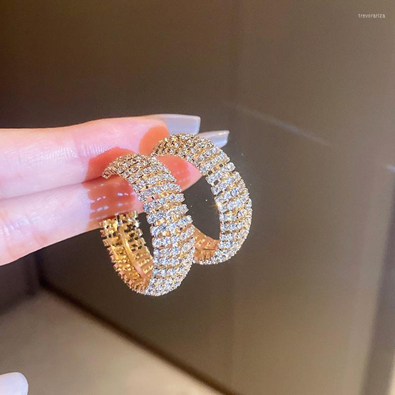 

Hoop Earrings Ly-designed Gold Color Multilayer For Women Full Crystal Rhinestone Female Statement Party Jewelry