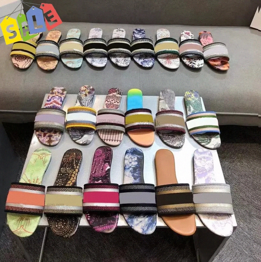 

Paris Embroidered Dazzle slippers Designers sandals Fluffy fur Slides ladies Scuffs Summer beach striped causal flip flops flat letters Slipper Cotton 60iP#, I need look other product