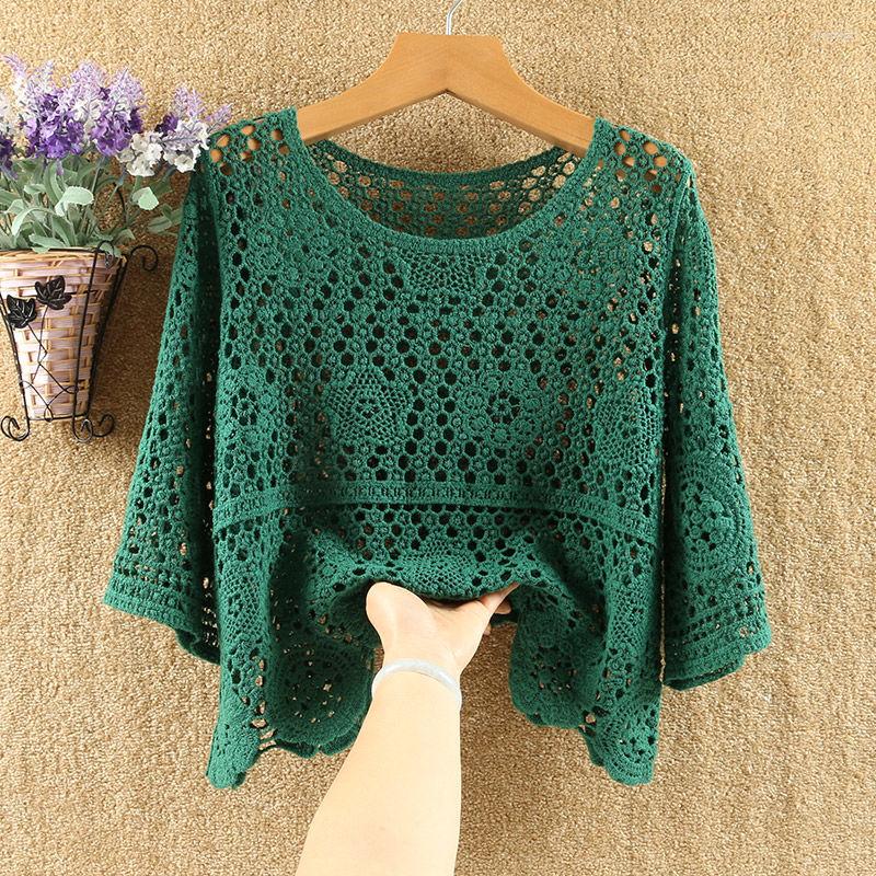 

Women's Sweaters 2022 Women Summer Fashion Loose Hollow Sweater Shirt Female O-neck Knitted Pullover Tops Ladies Short Sleeve Crocheted W24, Molv