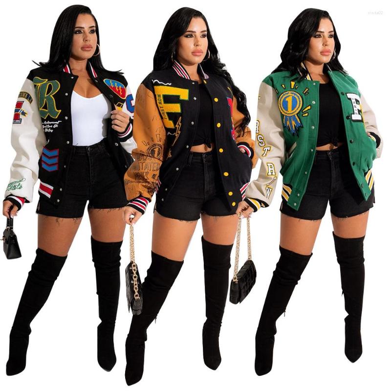 

Women' Jackets Baseball Jacket Autumn Regular Letter Pattern Casual Varsity Hip Hop Streetwear Bomber Women Coat Printing 2022, Black