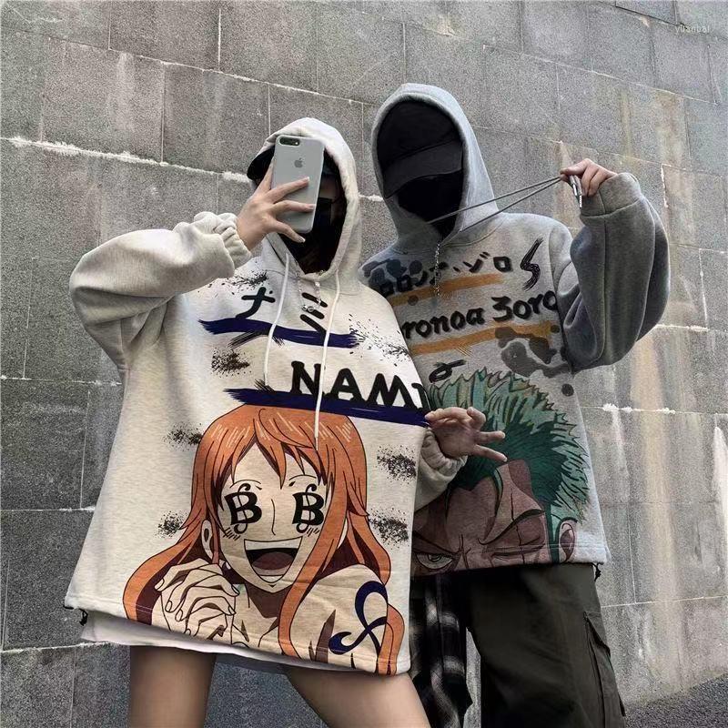 

Men's Hoodies Men's Retro Fashion Coats High Street Thicken Hooded Sweatshirts Cartoon Printed Pullover Couple Clothes Plush Oversized, Grey
