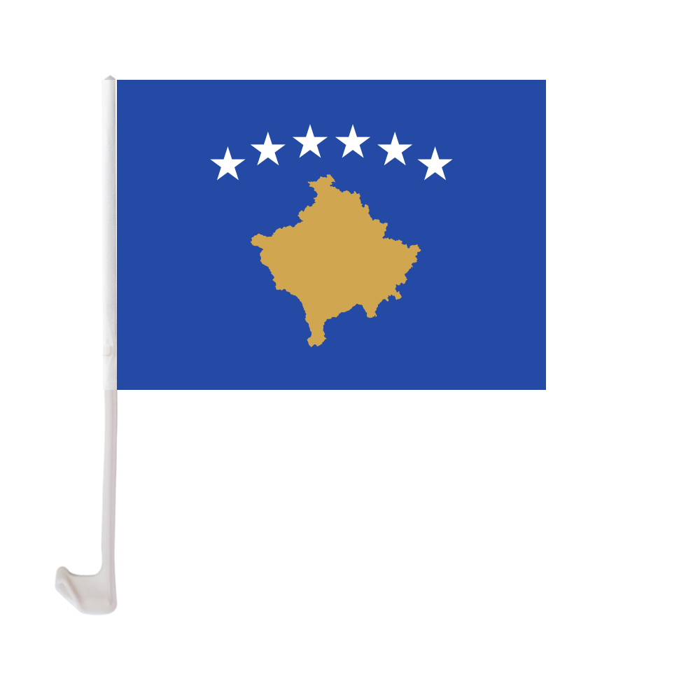 

30x45cm Kosovo Car Flag Polyester UV Protection Window Clip Car Decoration Banner with Flagpole