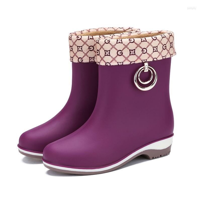 

Boots High Quality Women Rainboots Soft Leather Rubber Spring And Autumn Ladies Rain Women's Raining Shoes, Black