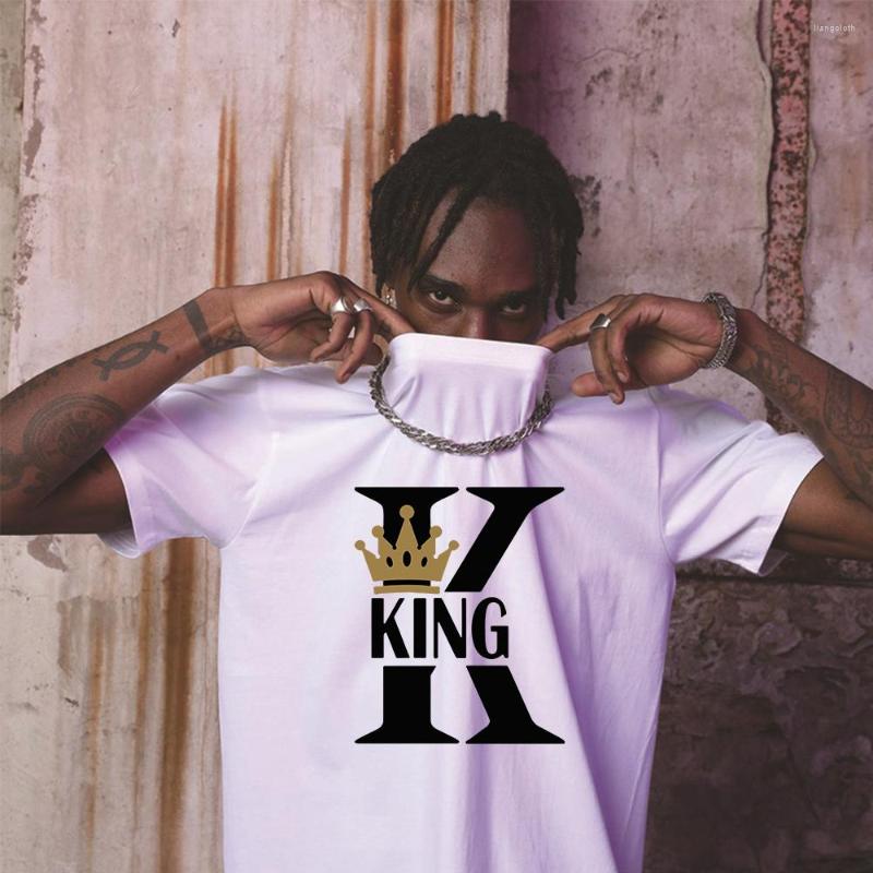 

Men's T Shirts Lovers Shirt Crown Printing Couple Clothes Sweet Casual Cotton Tee Summer Brand O-neck Tops, King-red