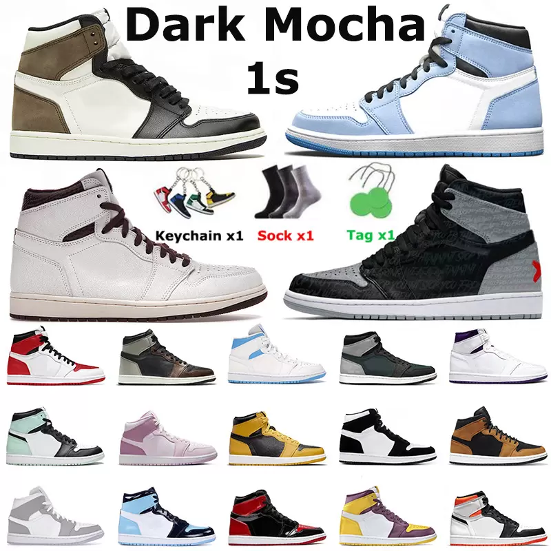 

Jumpman 1 1s Basketball Shoes for Men Women Running Trainers High Chicago Black White Rebellionaire Bred Patent Georgetown Dark Mocha UNC Sneakers With Box, 48