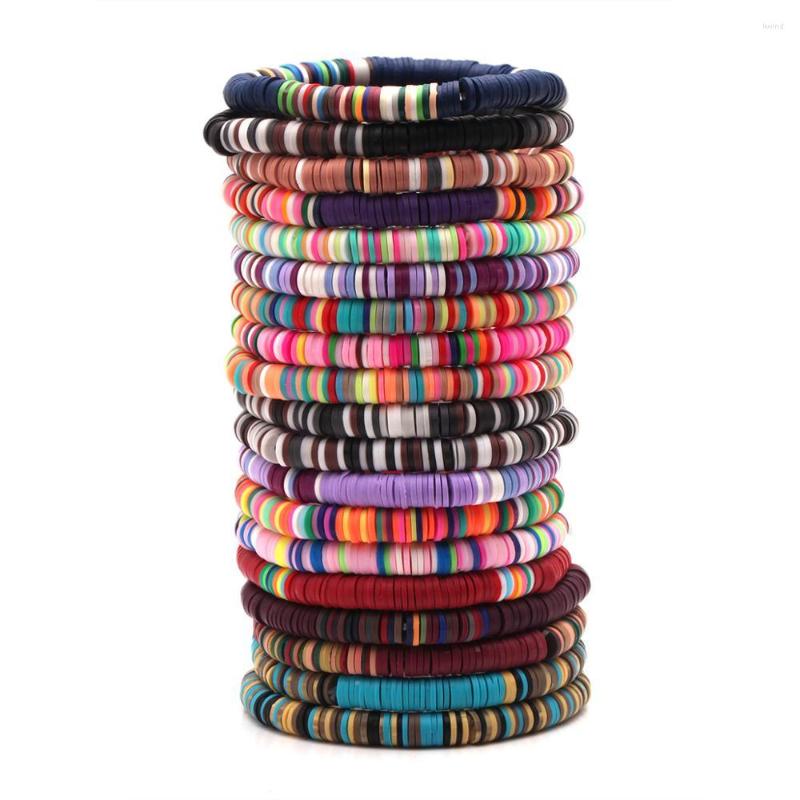 

Strand 6mm Dark Multi Color Polymer Clay Record Heishi Bead Stretch Bracelet Women Girl Autumn Winter Button Beads Surf Jewelry Gift