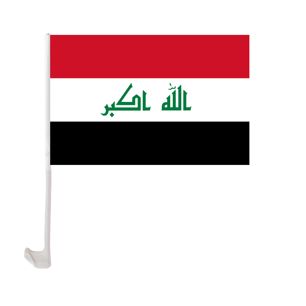 

Iraq Car Flag 30x45cm Window Clip Iraqi Flags Polyester UV Protection Car Decoration Banner with Flagpole