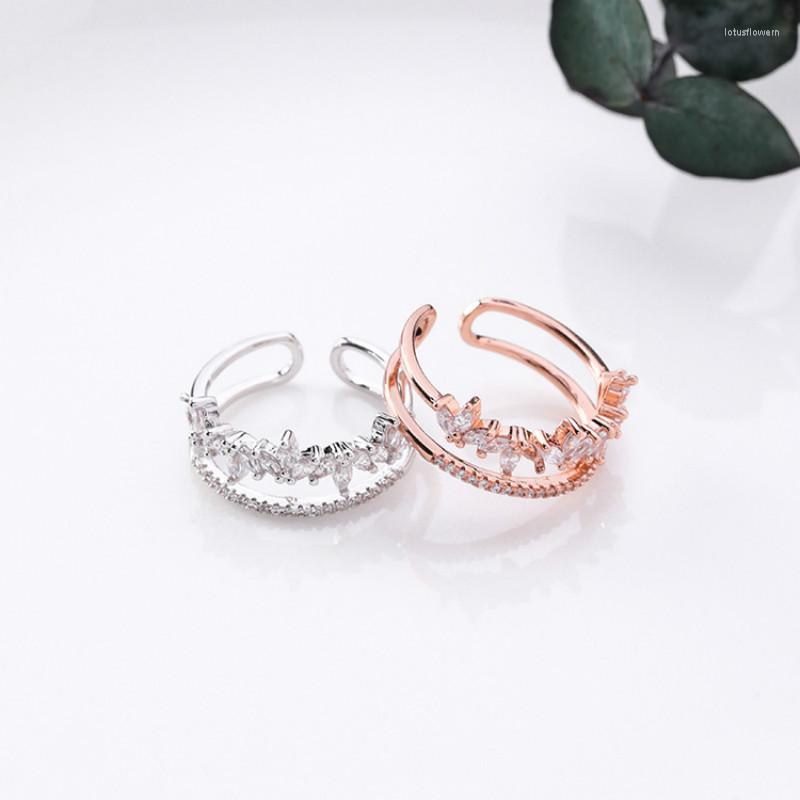 

Cluster Rings 2022 Korean Fresh Delicate Leaves Double Ring Fashion Temperament Versatile Open Female Jewelry