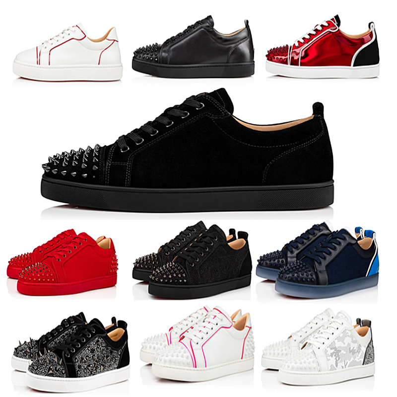 

Designer Shoes Holes Sneakers Trainers Red Bottomed Loafers Rivets Low Studed Black Sude White Men Women With Box Size 35-47, 12
